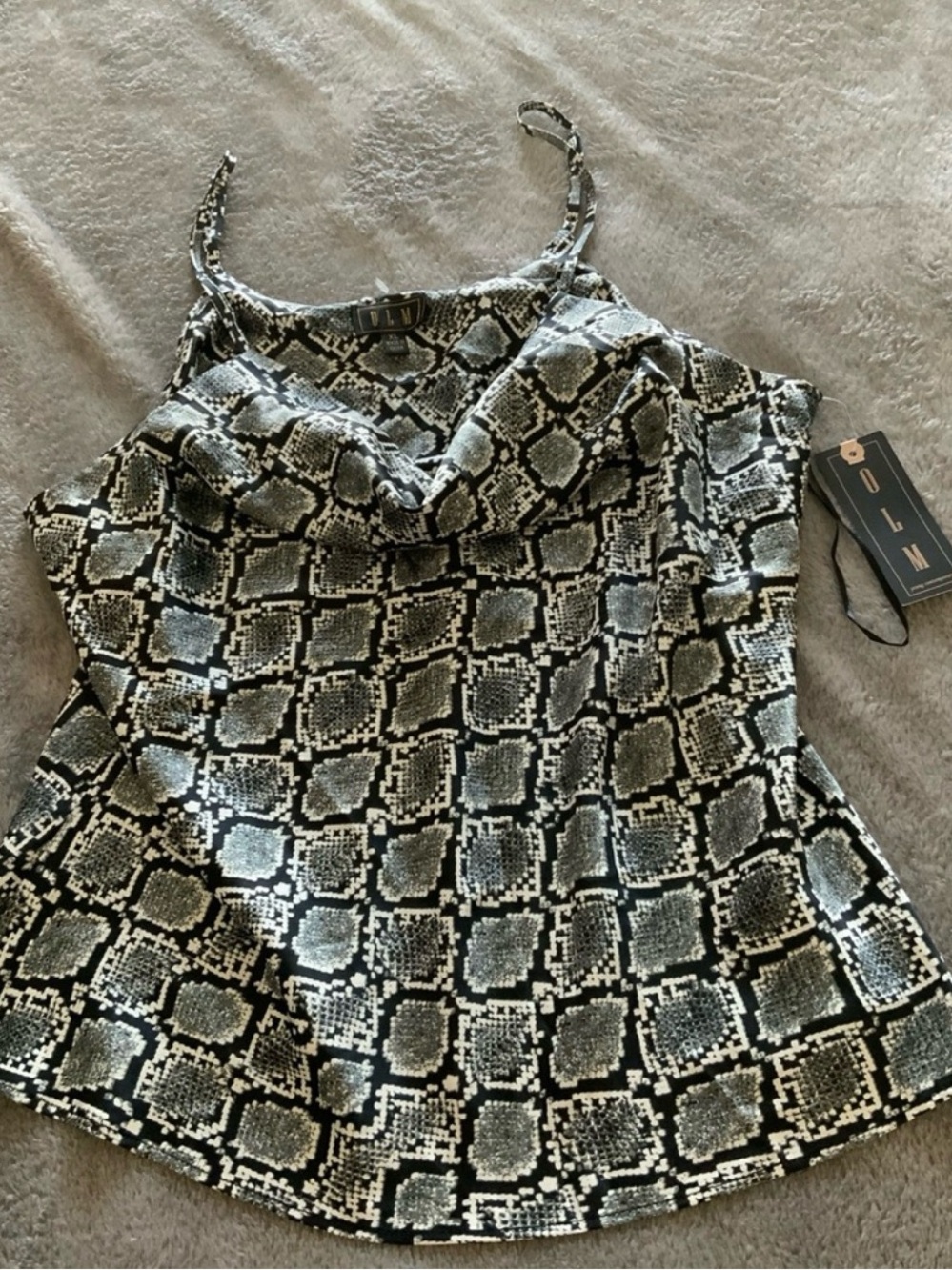 OLM Black & White Snake-Print Cowl Neck Blouse - size XL